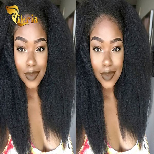 

kinky straight glueless full lace human hair wigs brazilian indian malaysian peruvian lace front wigs for black women, Black;brown
