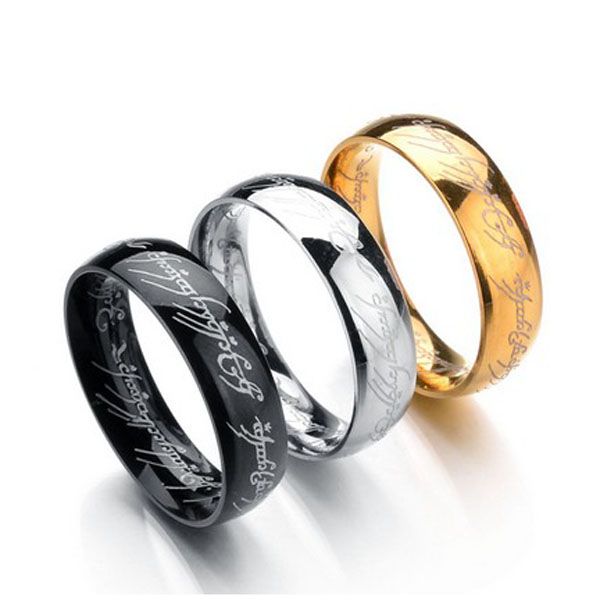

3 colors Titanium The Hobbit Lord of the Rings finger ring 6mm 18k gold silver black Magic Rings for women men movie jewelry 080095
