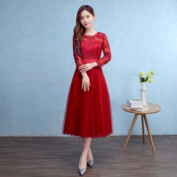

2017 brand new evening dresses with long sleeves sashes bride gown ball prom party homecoming/graduation princess formal dress, Black;red