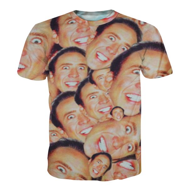 

wholesale-2016 fashion nicolas cage crazy funny print stare at you 3d t-shirt for men women casual 3d tees plus size s//l/xl, White