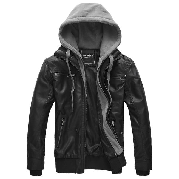 

Fashion Winter Autumn Mens Jacket Brand PU Leather Hooded Jacket Men Motorcycle Overcoat Large Size Men leather jackets
