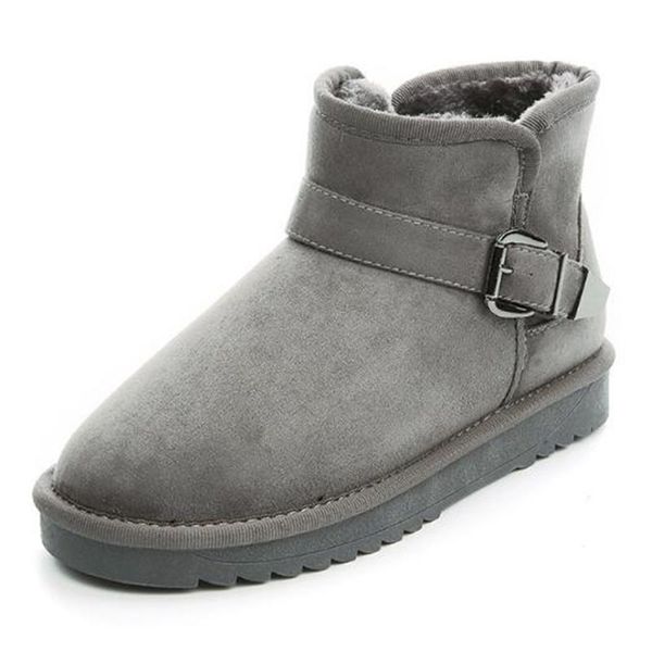 

fashion faux fur leather warm women's boots winter ankle snow boots ladies plush snow shoes buckle cotton flat shoes size 35-40, Black