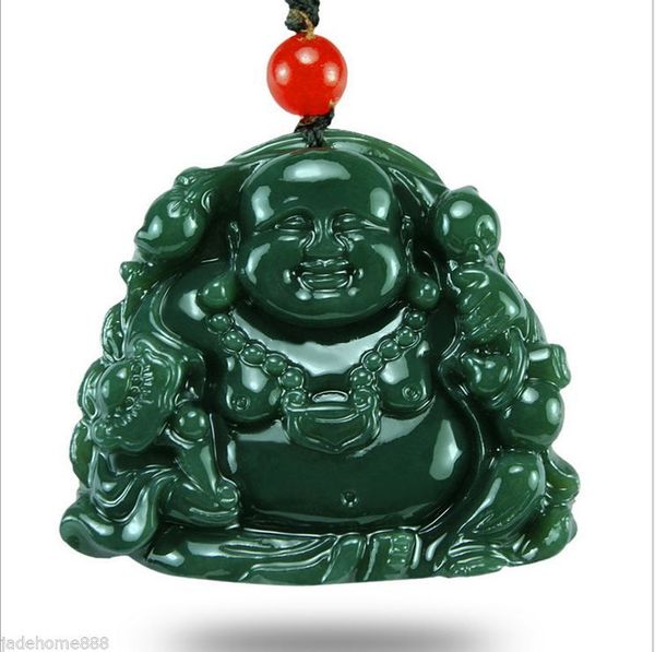 

chinese 100% natural nephrite hetian jade maitreya buddha jade pendant necklace, Silver
