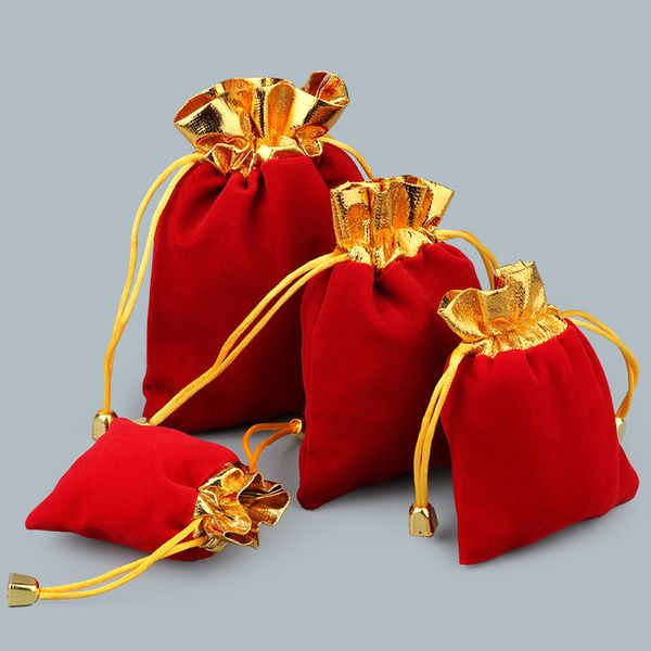 

gold side velvet drawstring pouch bag/jewelry bag christmas/wedding gift bags red black ne815, Pink;blue