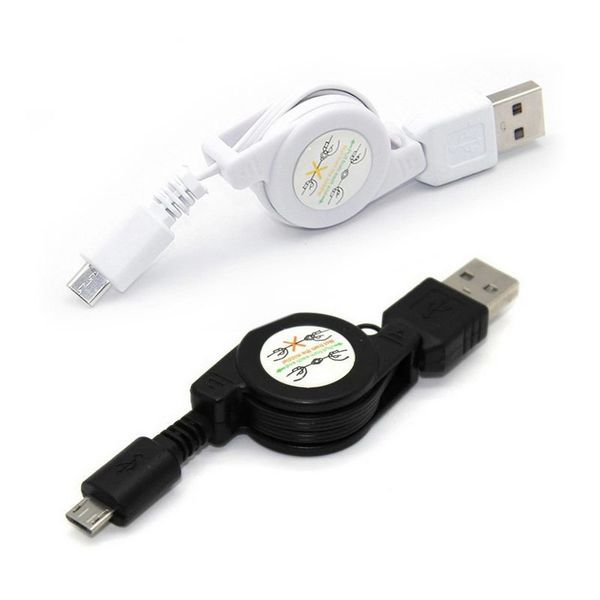 Einziehbares Micro-USB-Kabel, universell, ca. 80 cm, schwarz, weiß, lieferbar im Polybeutel, kostenloser Versand per DHL