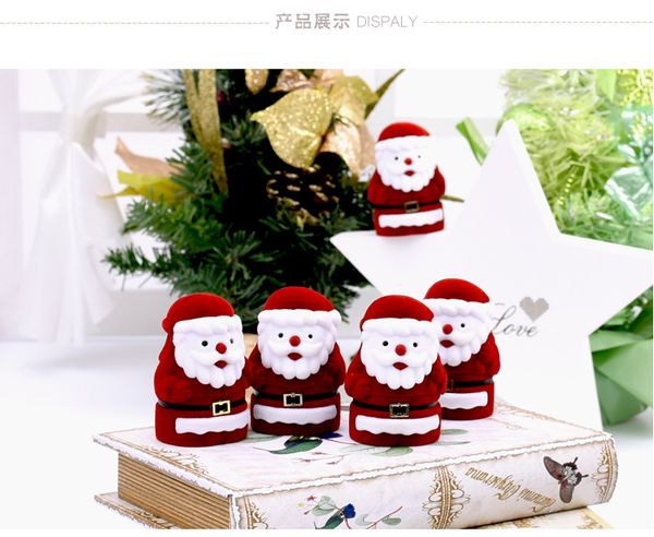 

[simple seven] christmas santa claus ring box, plastic flocking ear studs display, red deer jewelry carrying cases, Black;white