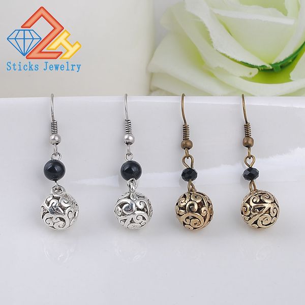 

vintage zinc alloy hollow out bead drop earring charms for women two colors choose, Silver
