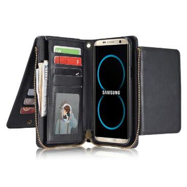 Multifunktionale Brieftasche Ledertasche für iPhone XS Max XR 8 7 6S Plus S9 S10 Plus Reißverschluss Geldbörse Tasche Telefon Fällen Dame Handtasche