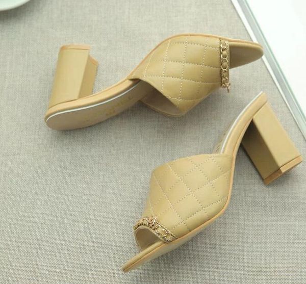

celebrity design plaid chain letter high-heeled sandals lambskin woman's thick with high heels 35-41, Black