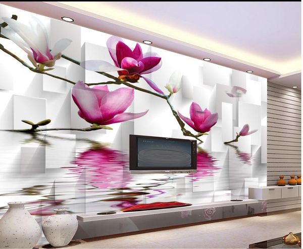

luxury european modern water magnolia flower background wall mural 3d wallpaper 3d wall papers for tv backdrop