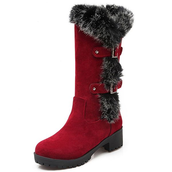 

flock buckle winter new arrive women boots black wine red army green mid calf boots med heel platform big size 34-43