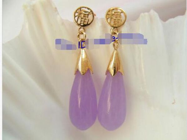 

stunning 8mm drip purple jade dangle earrings 9k g631, Silver