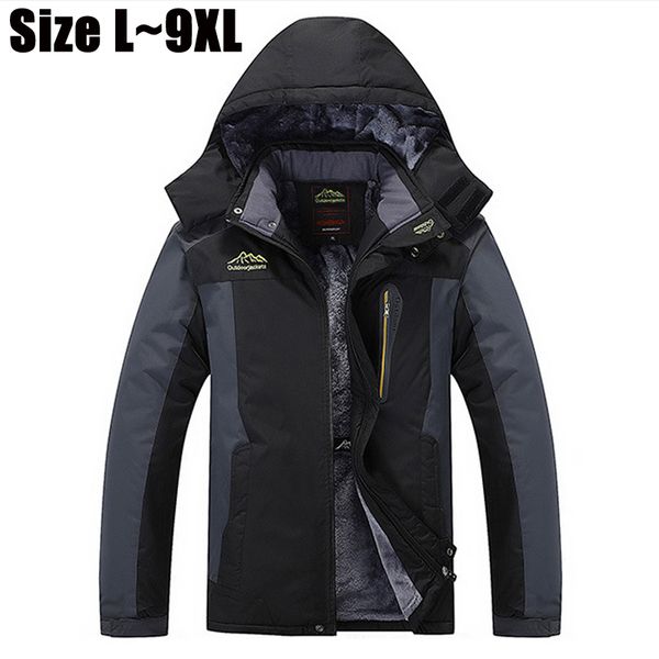 

wholesale- 7xl 8xl 9xl winter jacket men brand thick warm parka velvet/fleece hooded windproof waterproof outerwear coats windbreaker men, Black