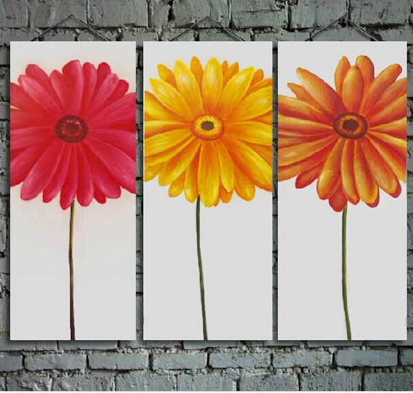 Handgemalte schöne Blumen Ölgemälde auf Leinwand Drei-Bild kombiniert Wandkunst für Wohnzimmer im Hotel oder Restaurant Kein Rahmen