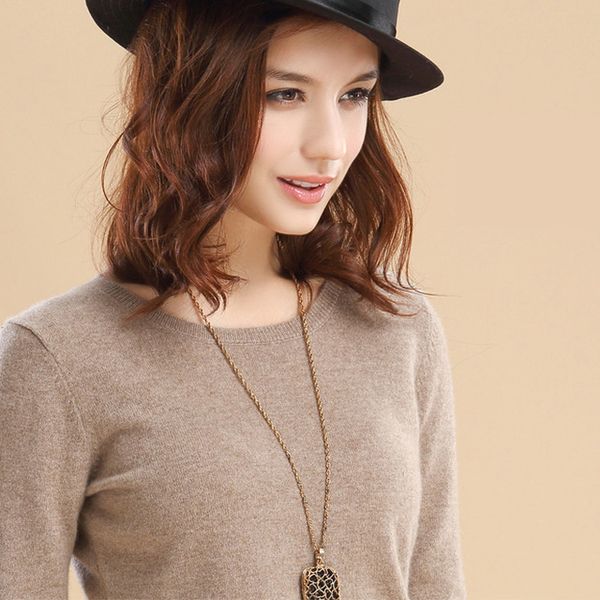 

wholesale- womens pullover sweater 2015 new arrival o-neck long sleeve women's cashmere sweater pure color, White;black