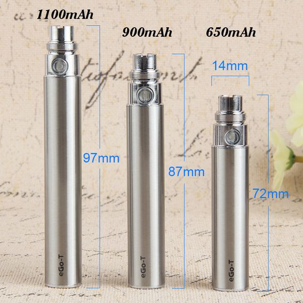 

ego-t 900mah cigarette battery 100pcs 650mah 1100mah ecig electronic non-adjustable battery 510 mt3 ce3 thread atomizer ce4 protank for wina