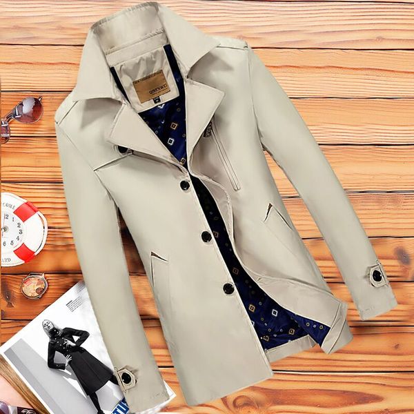 

wholesale- 2016 winter long section of men's business casual windbreaker tide men's coat lapel slim leather jacket men brand cloth, Tan;black