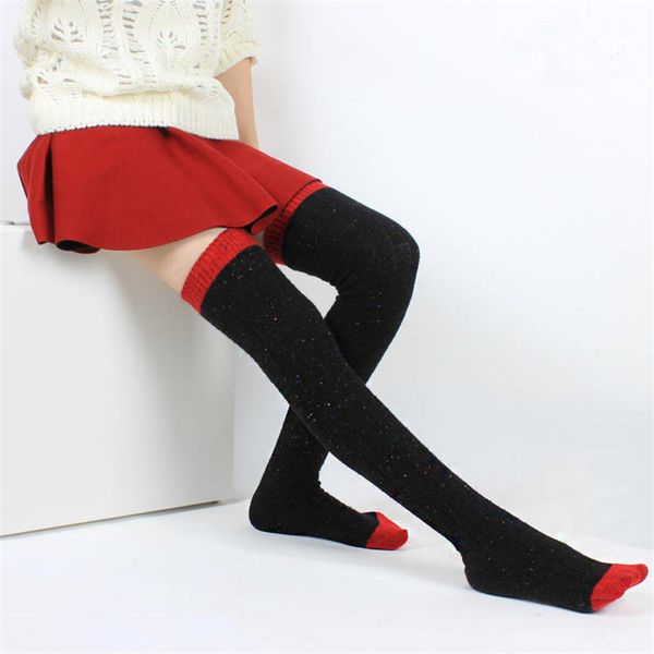 

socks & hosiery wholesale- autumn winter wool women stockings warm fashion thigh high over the knee long absorbent breathable qr443, Black;white