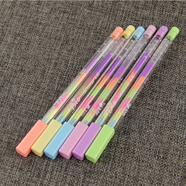 

wholesale- 4 pcs/lot rainbow color gel pen 6 in 1 color pens diy p decoration highlighter marker pen office supplies