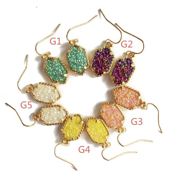 

drusy druzy stone earrings silver gold plated geometric 5color gemstone earrings for women jewelry