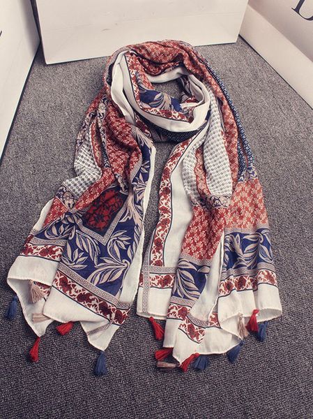 

wholesale- 2016 women vintage floral leaf printed scarf tassel scarf shawls wraps hijabs 10pcs/lot, Blue;gray