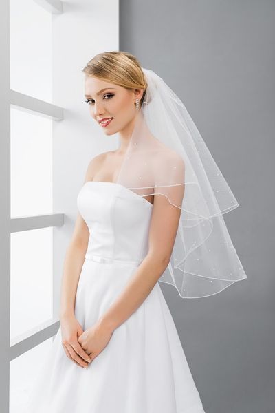 

two layer white ivory champagne wedding veil bridal veil fingertip length with comb pencil edge beaded 179a, Black