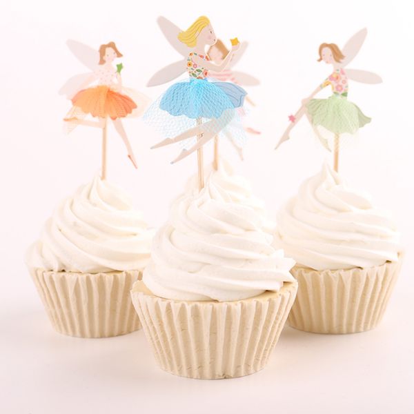 

wholesale- 24pcs angel fairy cupcake er picks kids birthday decoration cake insert card cupcake er
