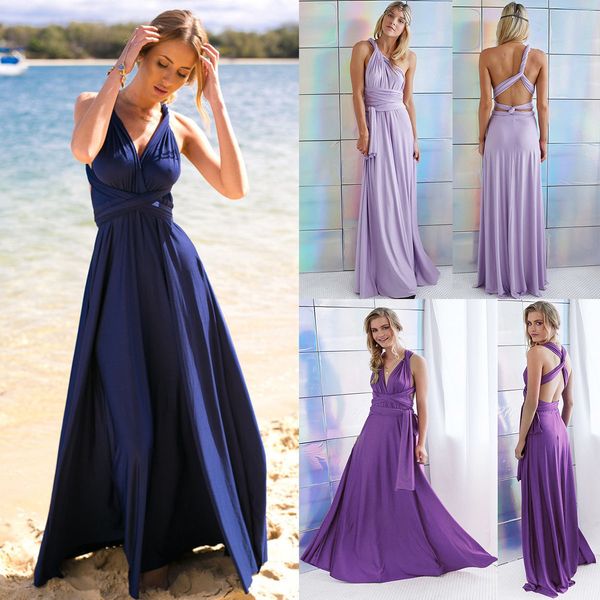 

women's elegant women evening dress convertible multi way wrap bridesmaid formal long dresses dance gown formal long dresses hj075, Silver