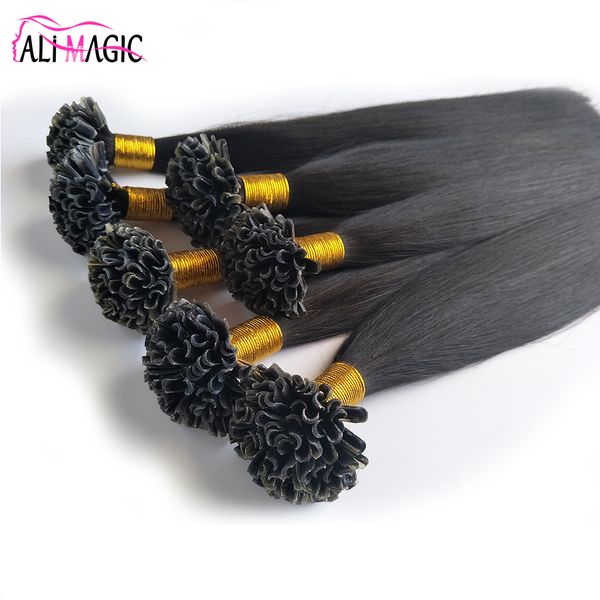

u tip hair extension #1b color 22" 100g/100strands u tip keratin bond hair extension keratin nail tip remy hair extension, Black