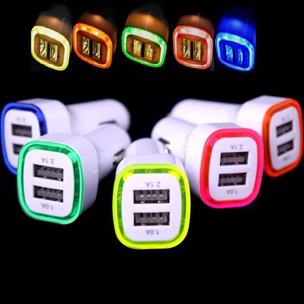 

LED car charger 2ports Adapter 5V 2.1A+1A for Iphone 4 5 6 7 for ipad for samsung gps mp3 pc