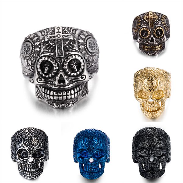 

Stainless steel Men's Biker Rings Punk Harley motorcycles Skull Skeleton Cross male Ring For man s Fashion Jewelry in Bulk