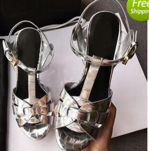 

new tribute patent/soft leather platform sandals women shoes t-strap high heels sandals lady shoes pumps original leather, Black