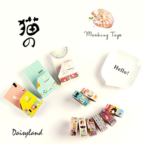 

wholesale- 2016 8 pcs/lot cute cat paper masking tape daisyland washi tapes sticker decorative label for diary stationery school supplies