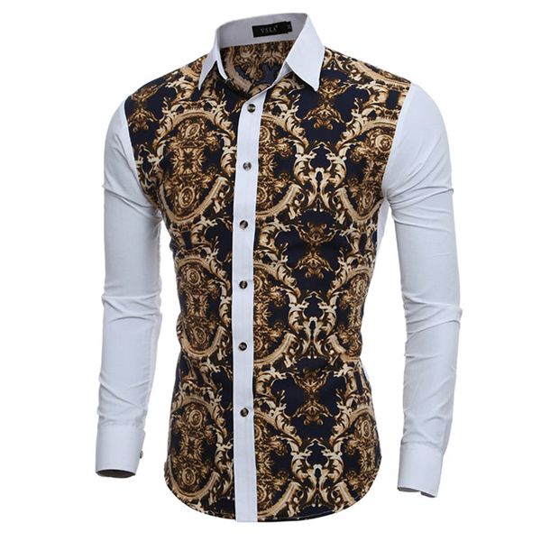 

wholesale- 2016 large vintage floral prints mens dress shirts long sleeve slim fit casual social camisas masculinas for man chemise homme, White;black