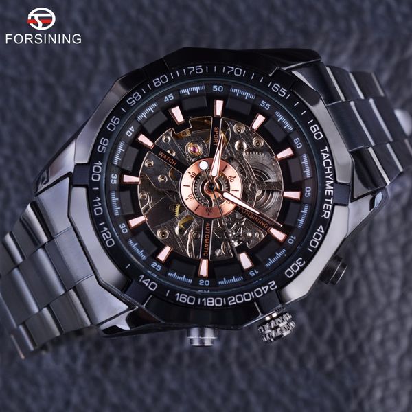 

Forsining Sport Racing Series Skeleton Stainless Steel Black Golden Dial Top Brand Luxury Watches Men Automatic Watch Clock Men