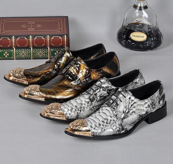 

new style men genuine leather wedding dress shoes italy metal head mens light up nightclub shoe sapato social masculino, Black