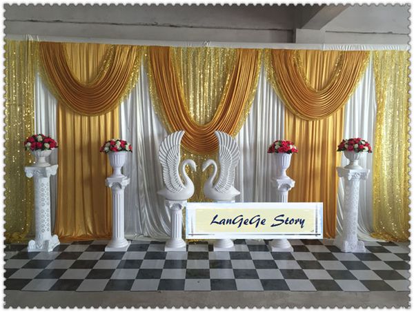 2019 Ice Silk Wedding Backdrop Ivory Back Curtains With Gold