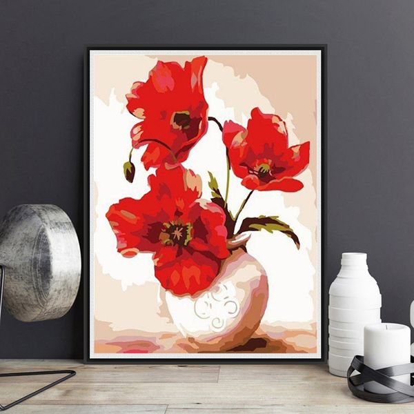 Framed On Canvas Diy Digital Oil Painting By Numbers Wall Flowers