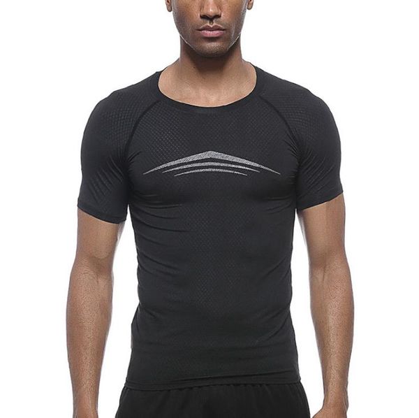 

new 2017 outdoor men's sports soccer basketball pro fitness dress short sleeves training pro running tight clothing quick-drying t-shir, White;black