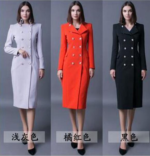 

women in the spring and autumn new han edition boutique show thin long double-breasted trench coat of big yards / s-4xl, Black