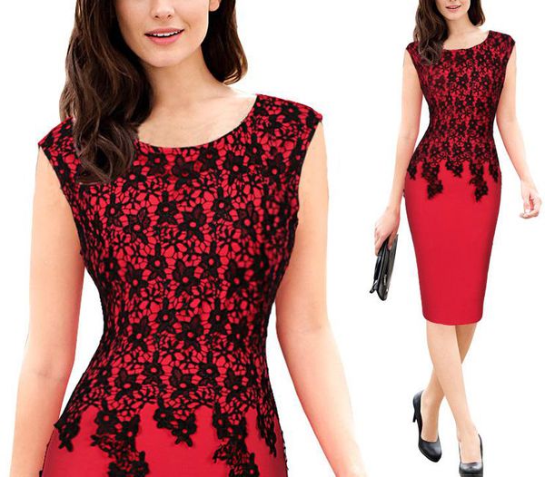 

горячий продавать европейский стиль осень зима 5xl плюс размер кружева платье длиной до колена форма o шеи способа повелительниц платье, Black;gray