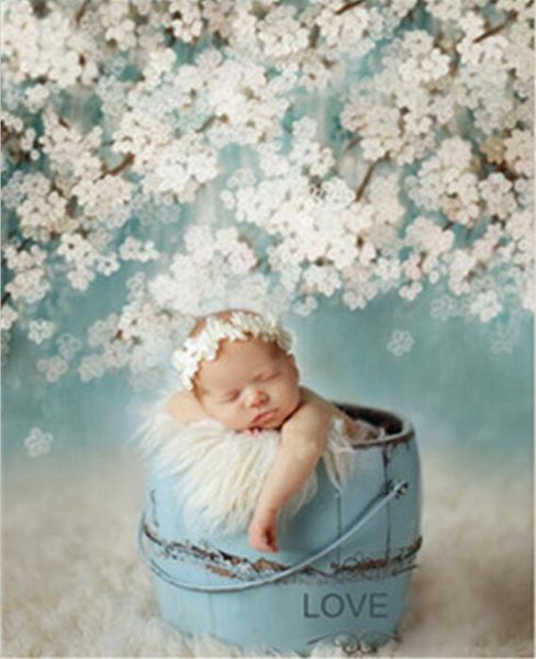 Digital gedruckte weiße Blumen Babyparty Hintergrund Fotografie Neugeborenen Fotoshooting Tapete Studio Hintergrund Vinyl Tuch