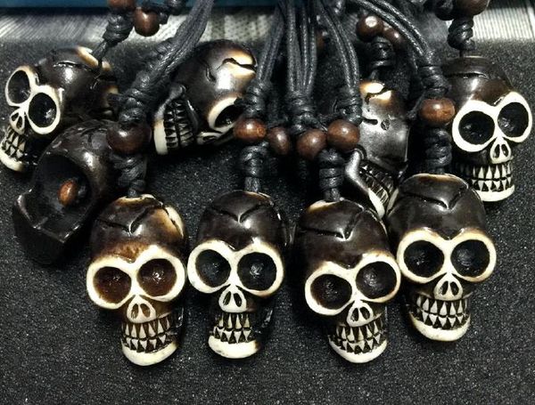 

9 pcs yqtdmy style imitation black skull head adjustable biker necklace, Silver