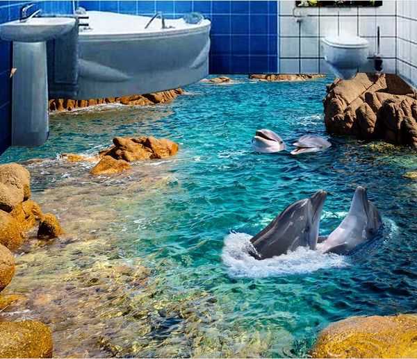 

hd dolphin sea bathroom bathroom bedroom 3d pvc floor wallpaper for bathroom