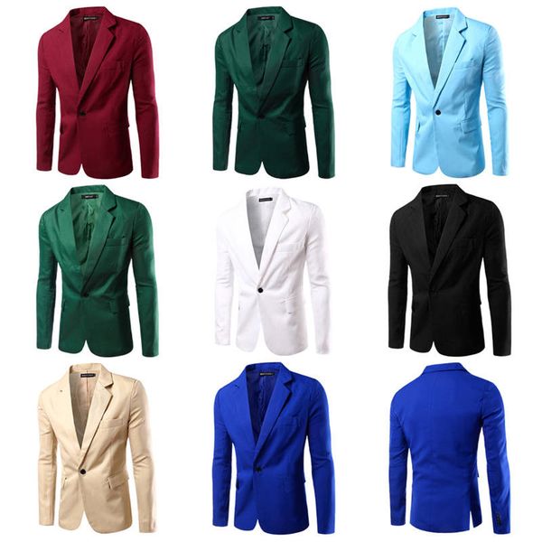 

wholesale- fashion men business casual slim fit one button cotton suit blazer coat jacket male pure color 009, White;black