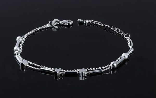 

sterling silver 925 women anklets gifts stars matting beads ankle bracelets barefoot sandals silver ankle chain, Red;blue