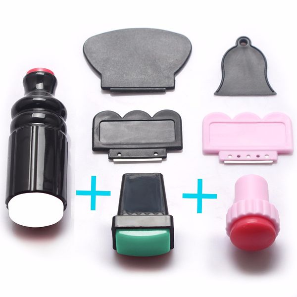 

wholesale- o 7pcs/l xl large small scraper nail art stamping plate & double ended stamper image tool dropship