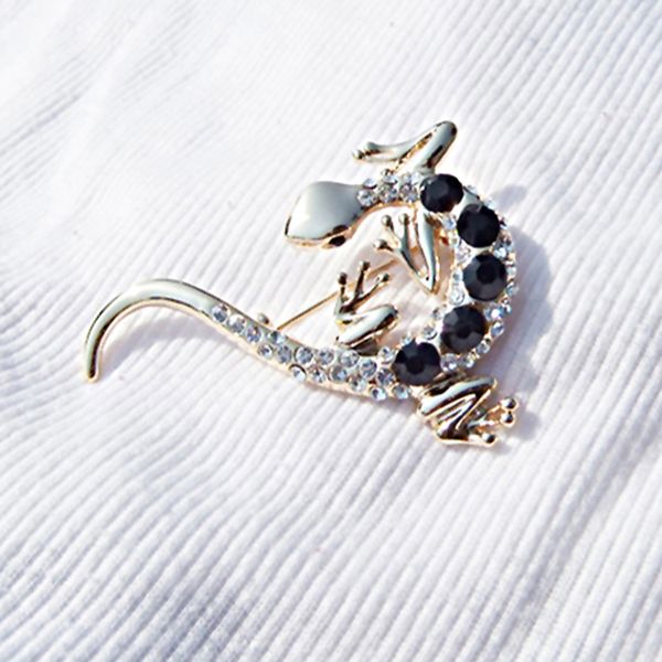 

new trendy gecko brooches crystal rhinestone animal brooch pins for coat accessories 18k gold plated jewelry women corsage, Gray