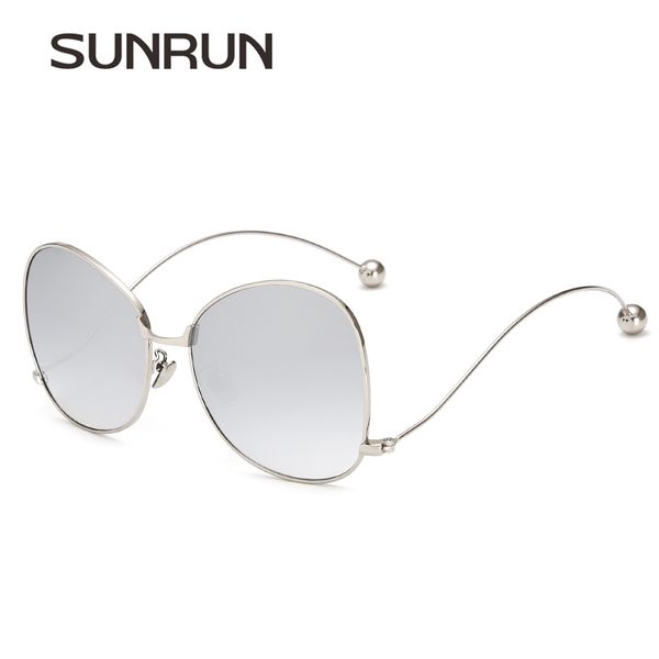 

wholesale-sunrun women sunglasses stylish steel ball metal optical frame curved legs over size eyewear oculos lentes de sol mujer 2369, White;black