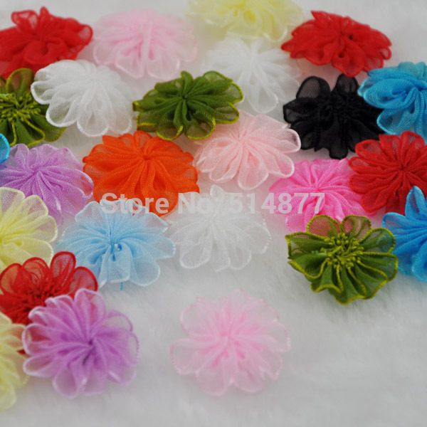 

wholesale- 30pcs upick organza ribbon flowers wedding decor appliques sew craft b33